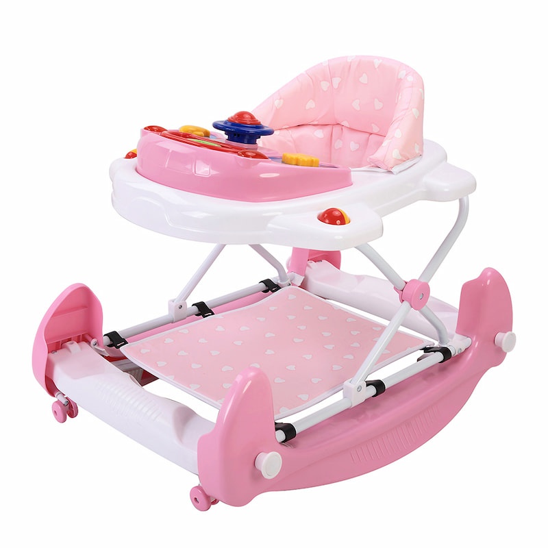 Rocking Baby Walker With Attractive Music Toy Tray Pink